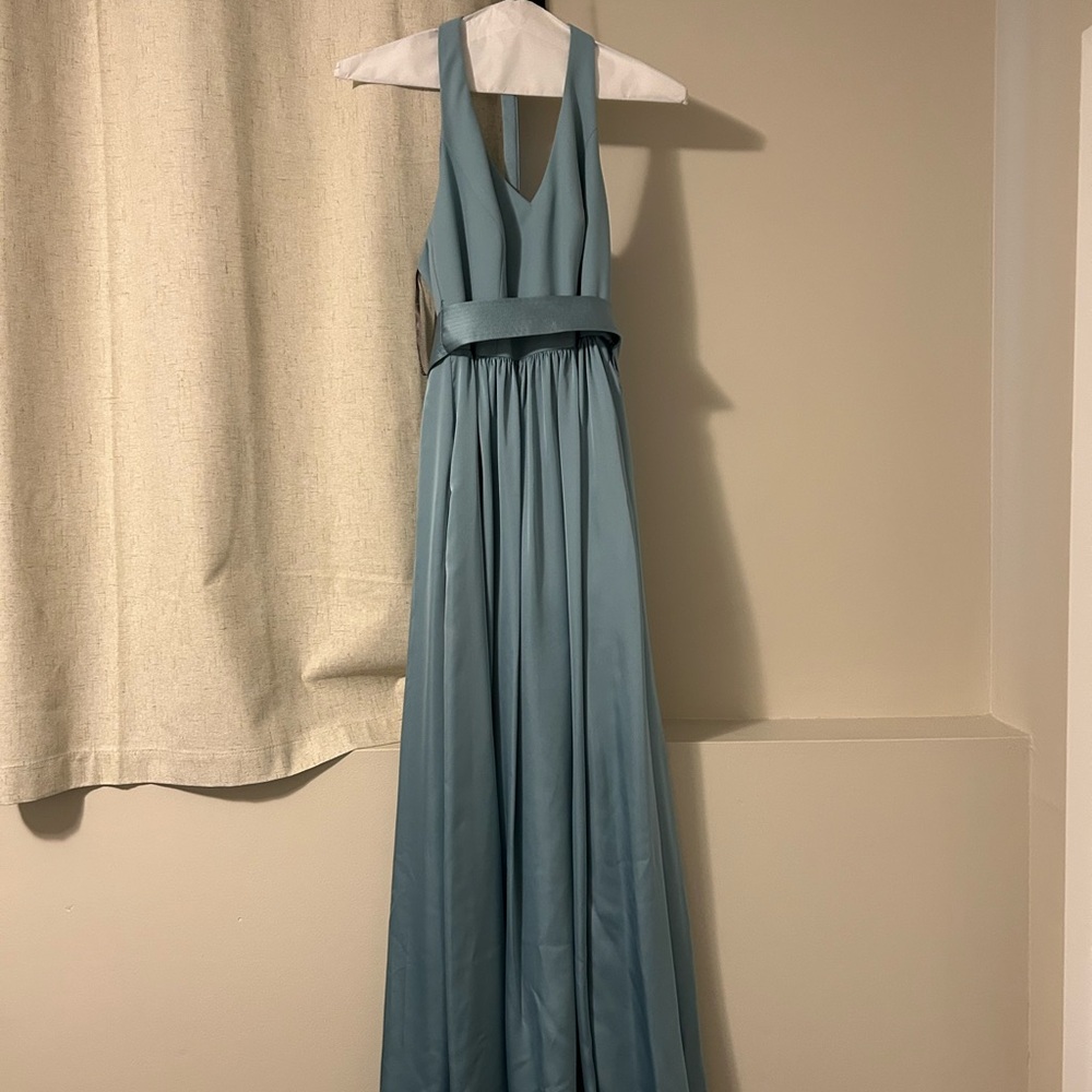 David's Bridal Teal Backless Gown